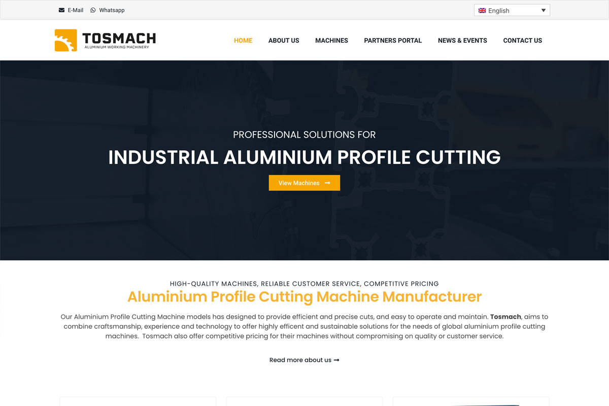 Tosmach — Alüminyum Kesim Makinelerini 28 Ülkeye Taşıyan Çok Dilli Web Sitesi