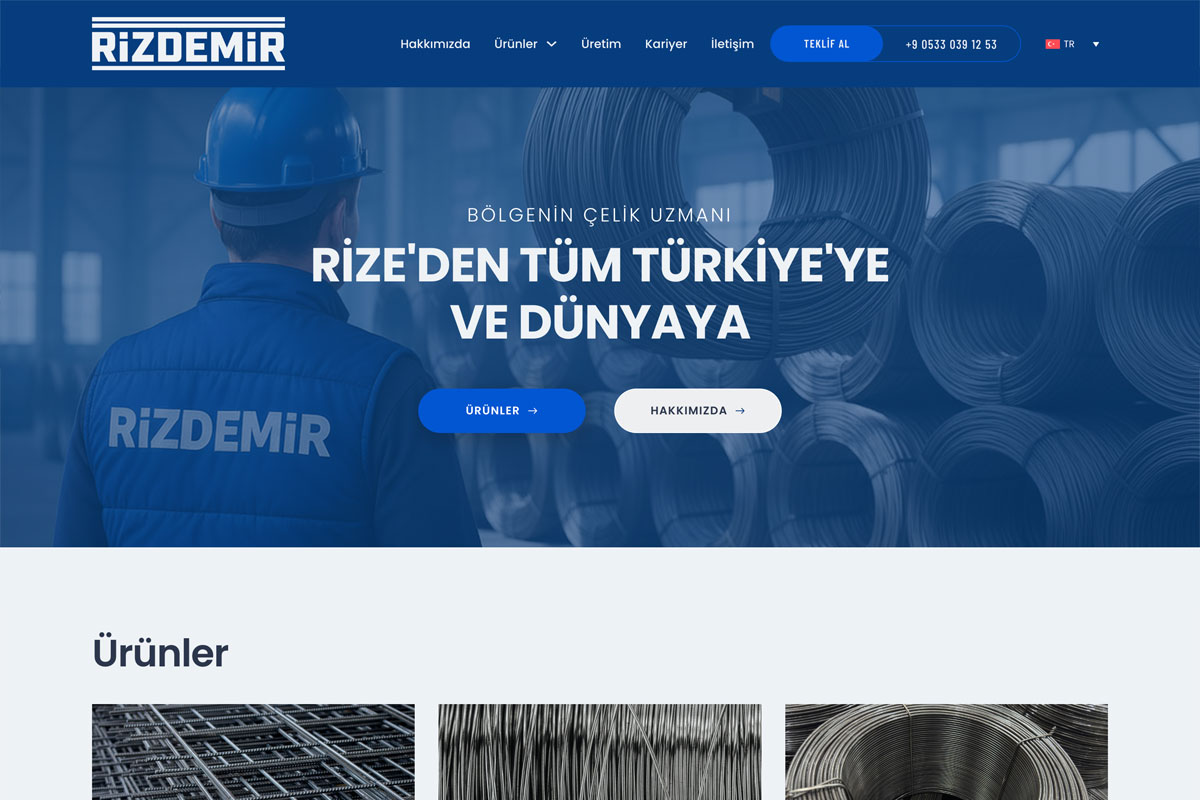 RİZDEMİR Demir Çelik — Rize'den Türkiye ve Dünyaya Açılan Çok Dilli Web Sitesi